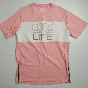 Camp Original Good Life Peach & Raised Gold Letters Monogram T-Shirt Side Zip XL